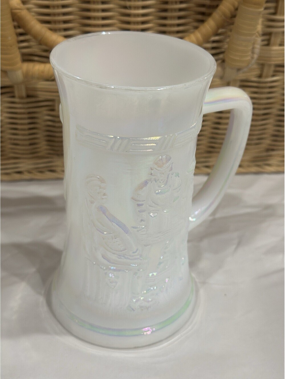 Vintage Federal Glass Moonglow Iridescent Milk Glass Beer Stein Excellent Cond